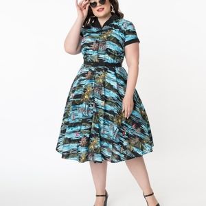 Black and blue palms dress (plus)